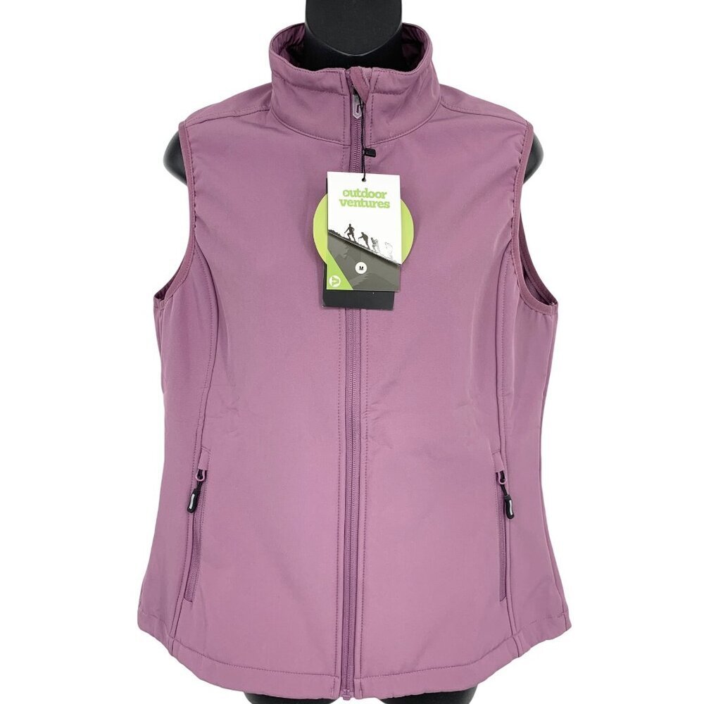 Outdoor Ventures Women Fleece-Lined Vest Medium Pocket Collar Zipper Purple New